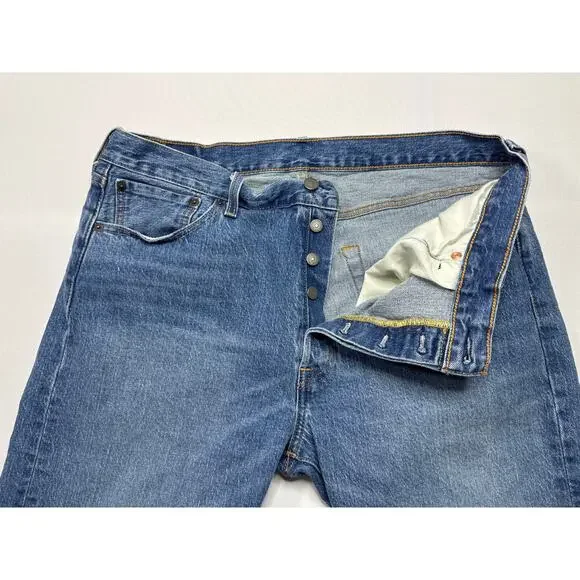 Levi's 501 Men's Straight Leg Button Fly Blue Denim Jeans - Size 36x32 (36x31.5) - Picture 2 of 7